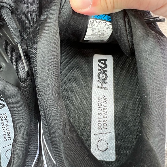 Hoka One One Clifton 8 Black White Athletic Running Sneakers - Picture 7 of 8